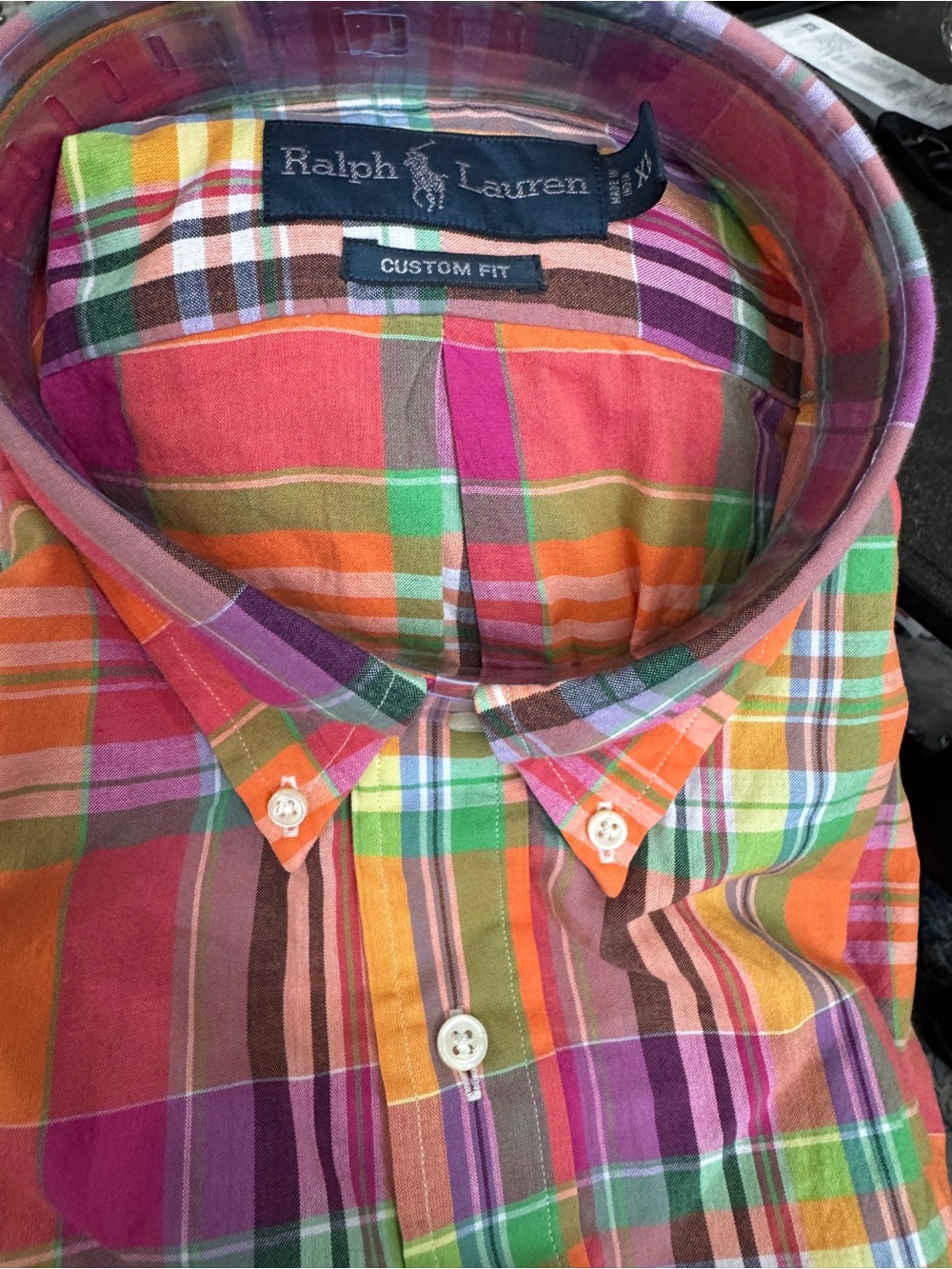 NEW XL Ralph Lauren Men’s Orange Pink Plaid Button-Down Custom fit Shirt - Picture 4 of 11